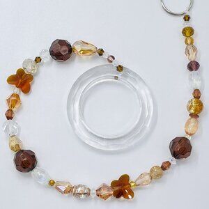 Beaded Suncatcher - Brown Butterfly - Clear Crystal Ring  -  Indoor/Outdoor